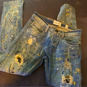 Distressed Blue Jeans with Paint Splatter